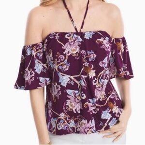 White House Black Market Plum Floral Off Shoulder‎ Halter Top Size 10